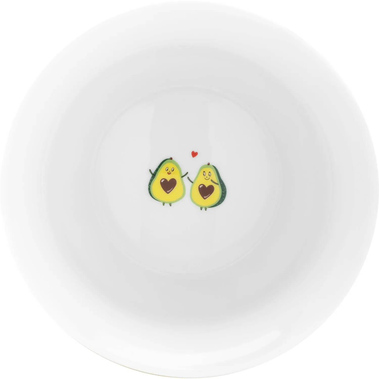 Weiße Porzellanschale mit Avocado-Pärchen-Druck am Innenboden