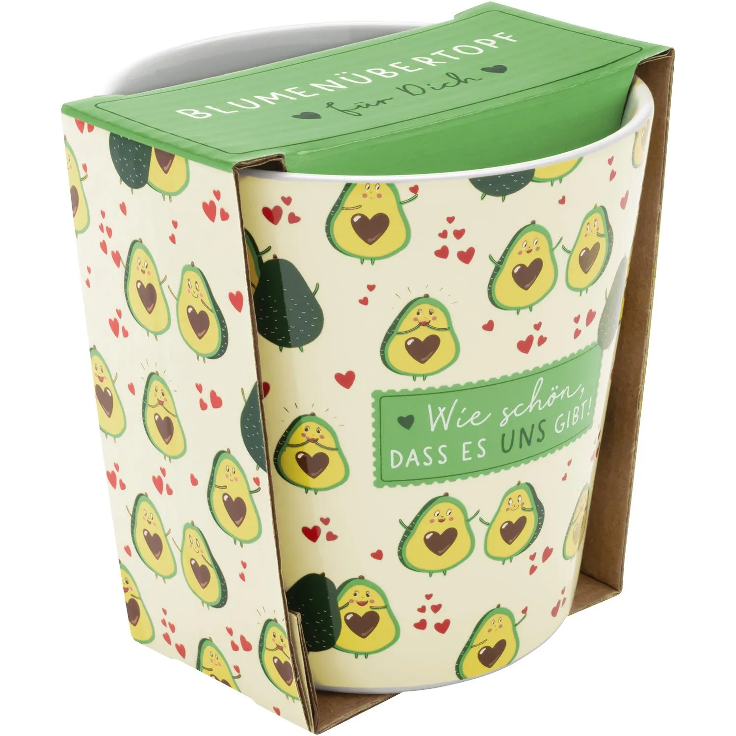 Blumenübertopf Avocado aus Steinzeug mit Motivdruck, 10,5 cm hoch