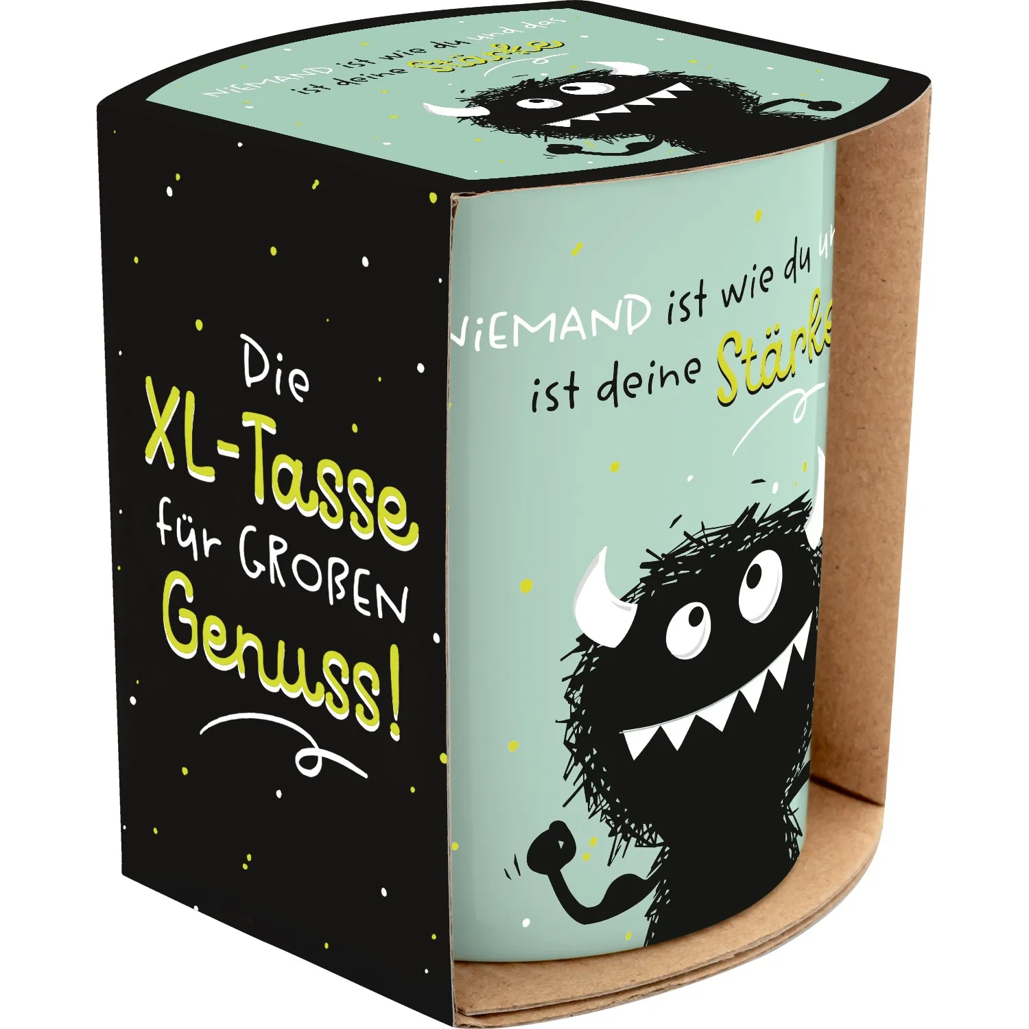 XL-Tasse aus Porzellan mit Monster-Print, Geschenkbanderole, 600 ml