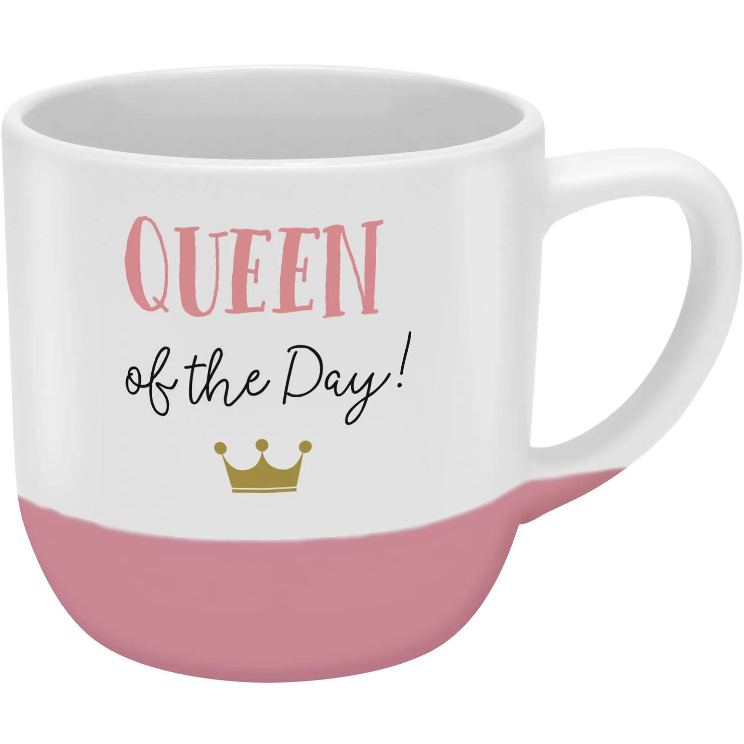 Weiße Lieblingstasse mit rosafarbener Unterseite und Krone – Queen of the Day