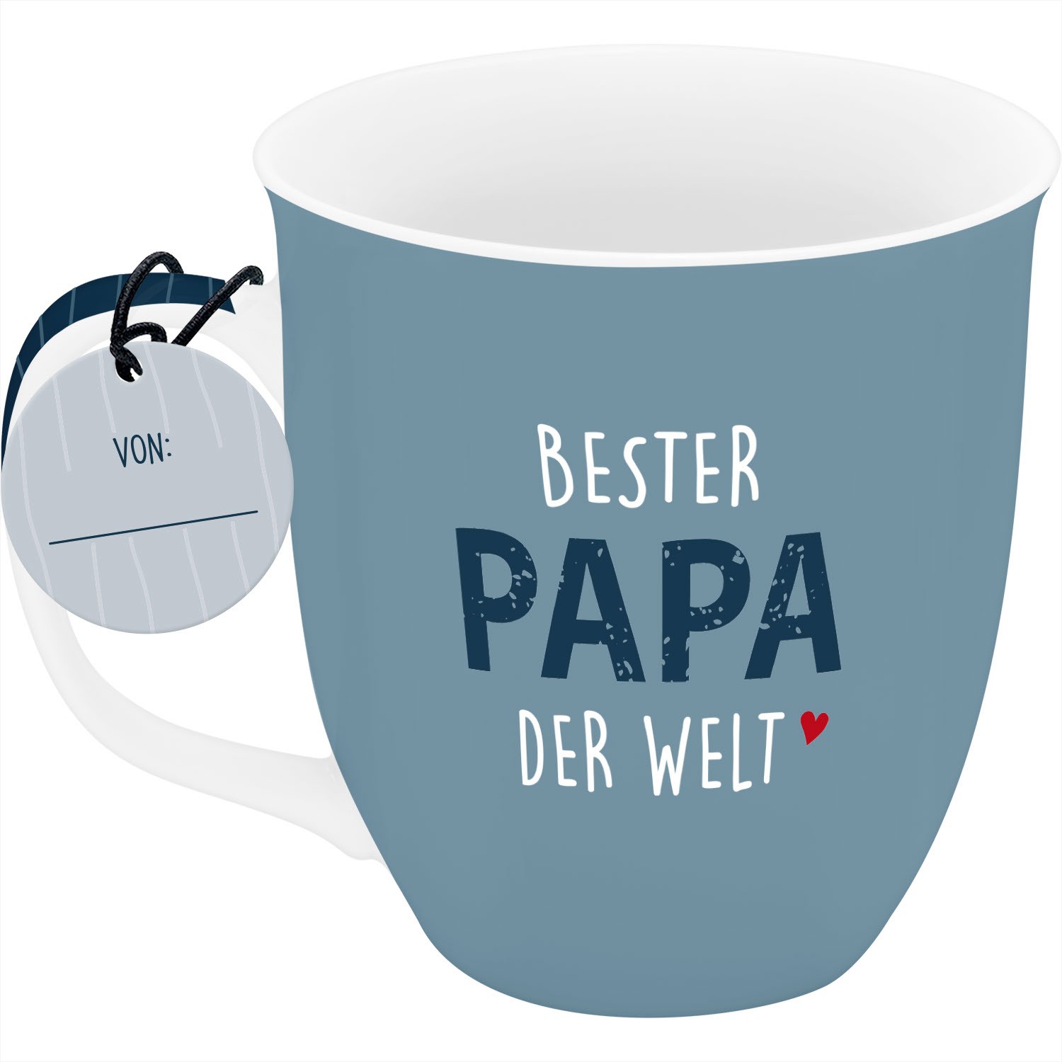 Hellblauer Porzellan-Becher mit Aufdruck BESTER PAPA DER WELT und rotem Herz
