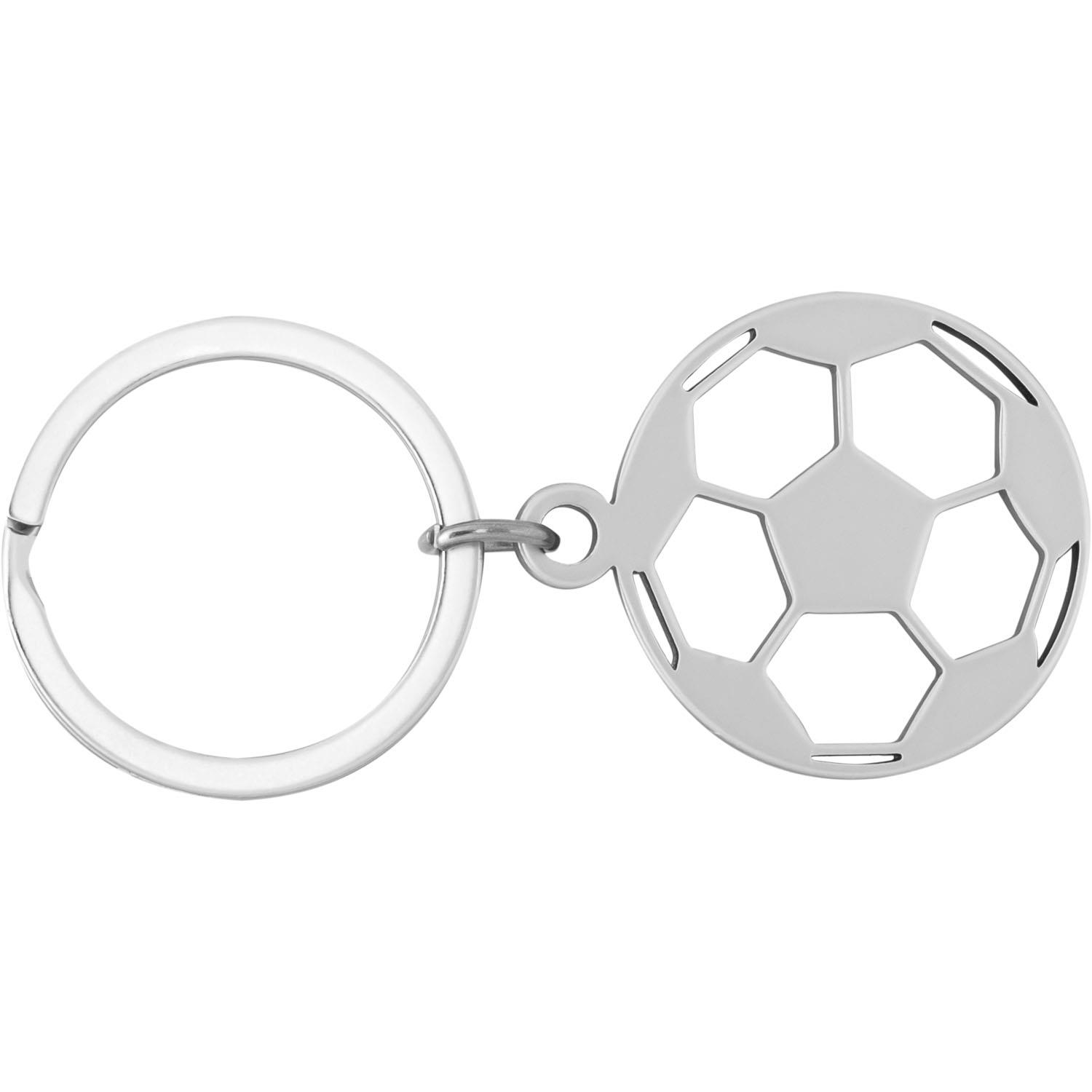 Silberner Fußball-Schlüsselanhänger aus Edelstahl, 6,7 cm, matt-silber.