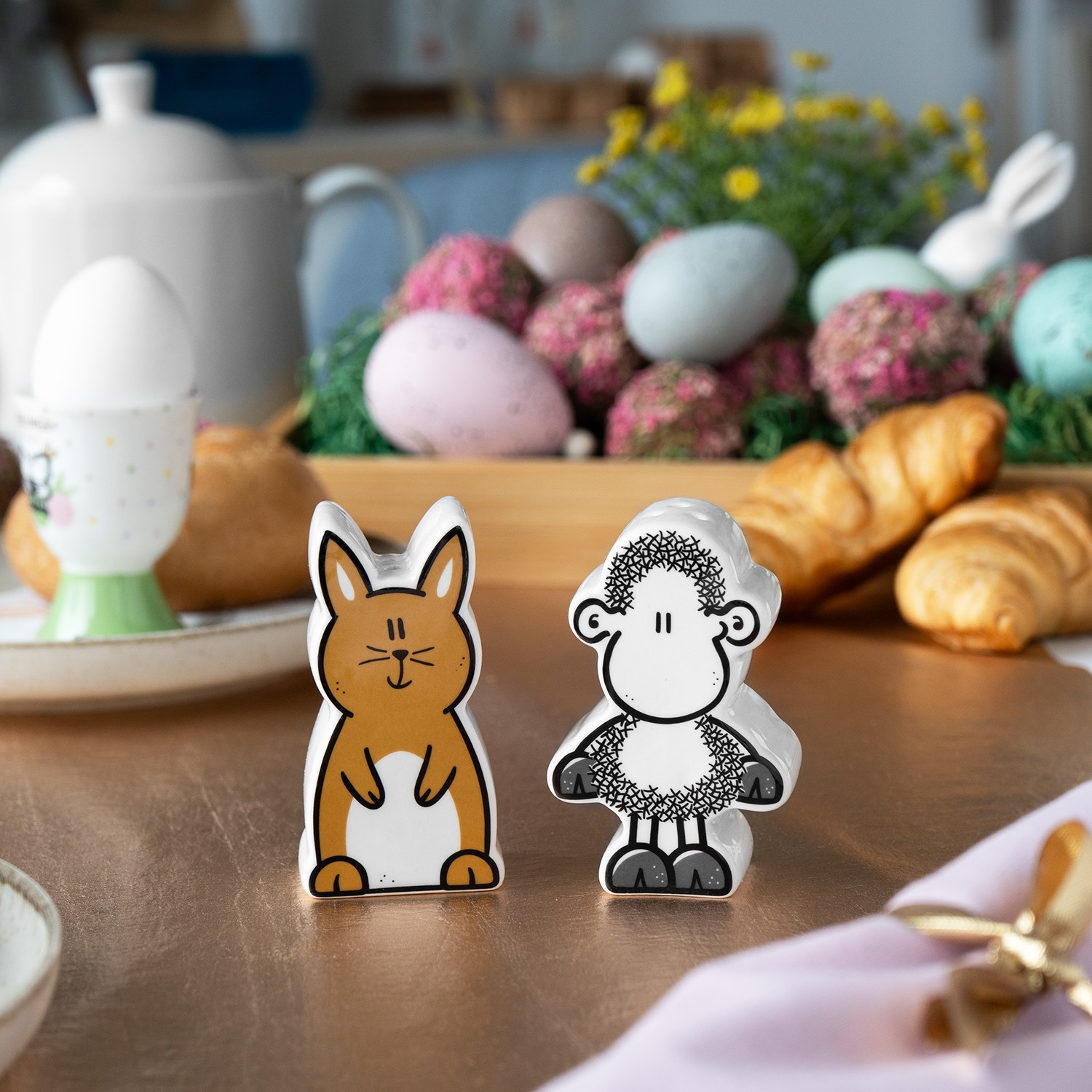 Salz- und Pfefferstreuer-Set aus Porzellan in Form von Hase und Schaf