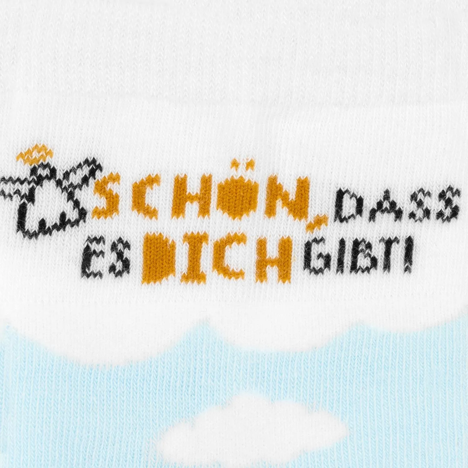 Weiße Zaubersocke mit orangefarbenem Drucktext Schön, dass es DICH gibt!