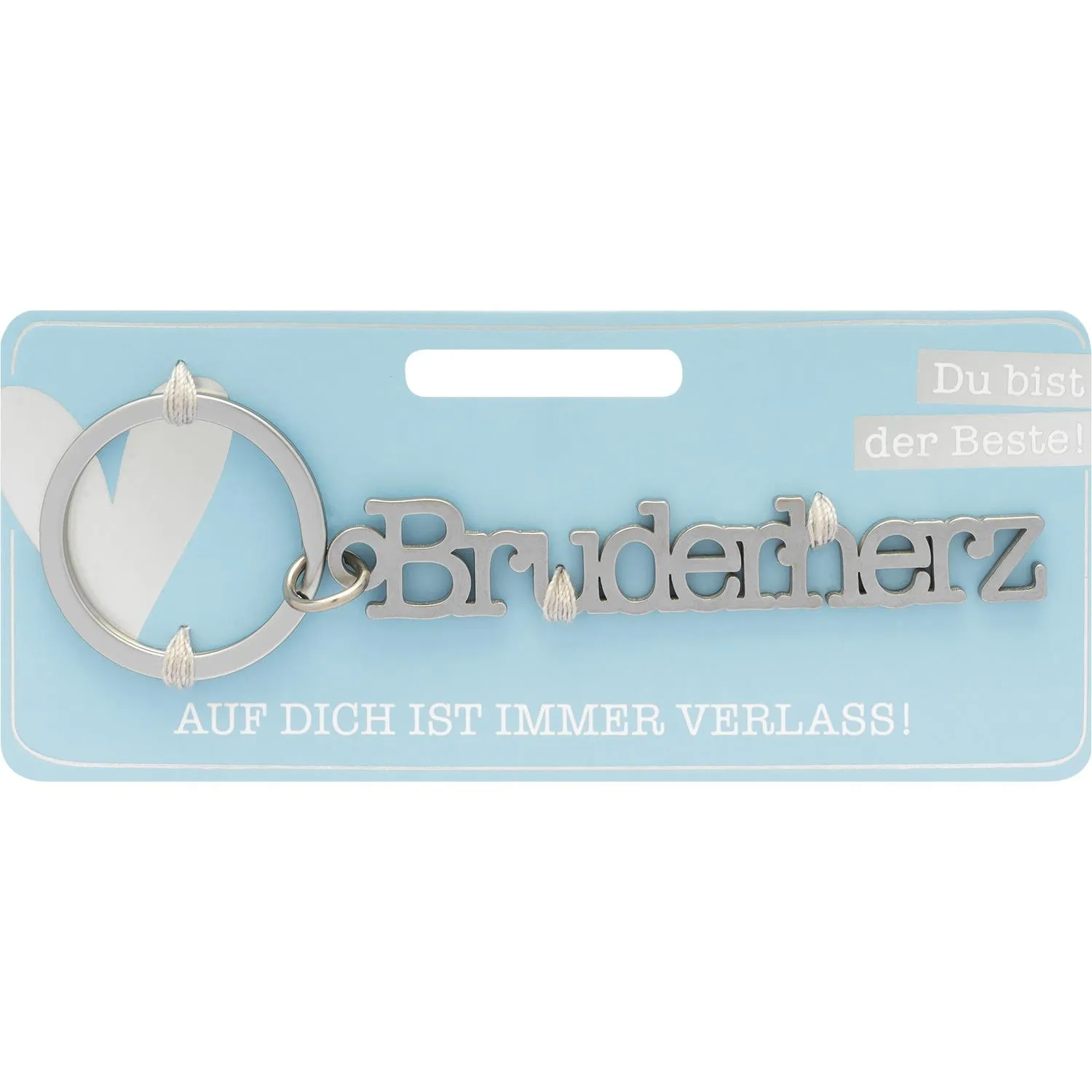 Namens-Schlüsselanhänger 'Bruderherz' aus Edelstahl galvanisiert mit Ring