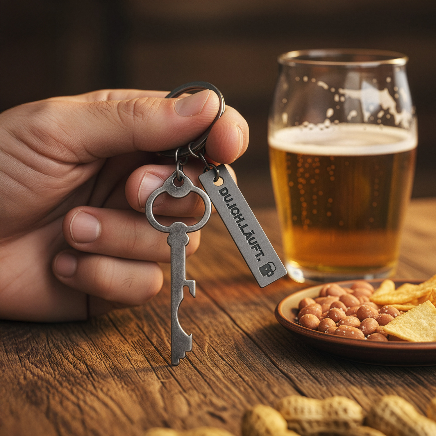 Schlüsselanhänger mit Flaschenöffner »Läuft«