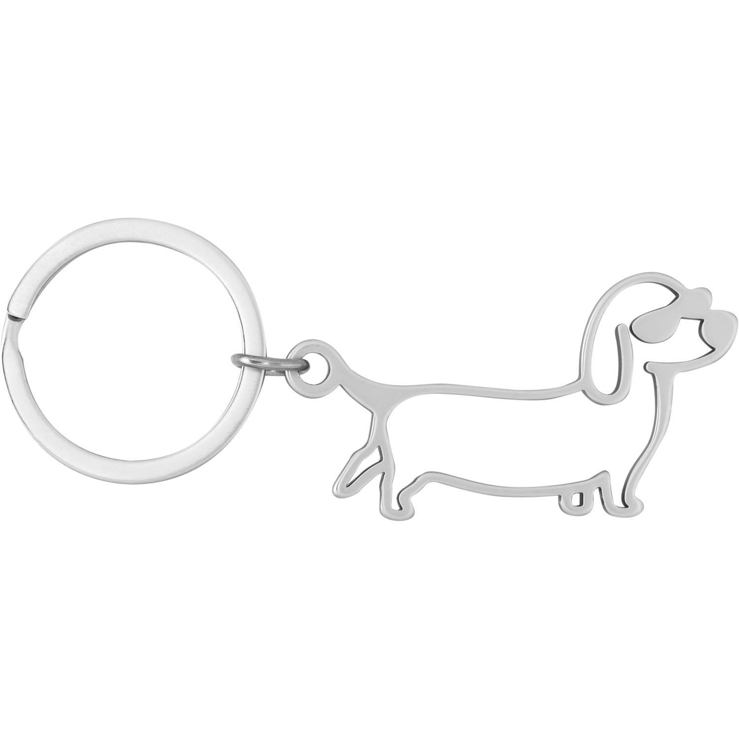 Silberner Dackel-Schlüsselanhänger aus Edelstahl mit Schlüsselring