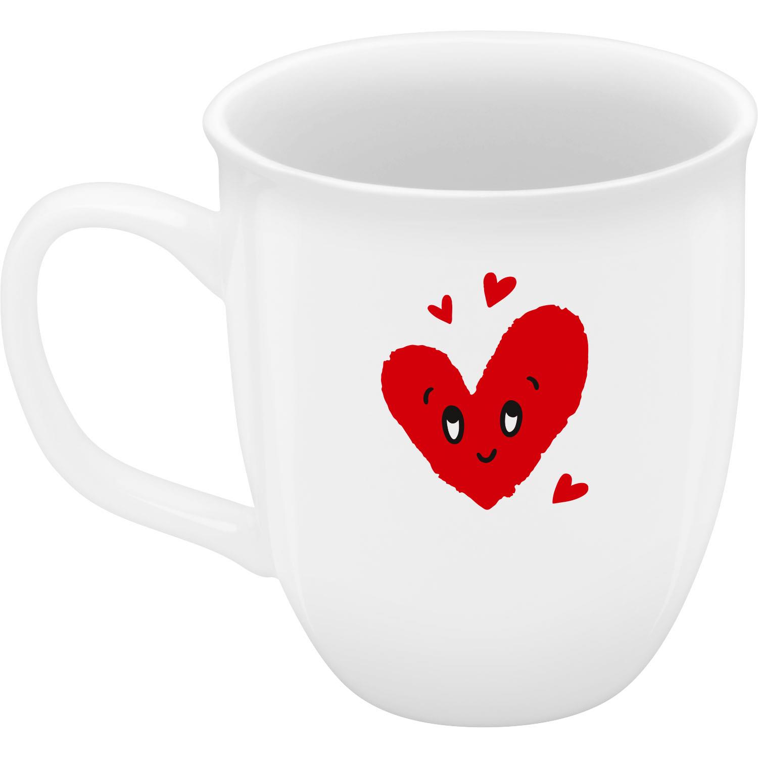 Weiße Espressotasse mit rotem Herz-Motiv und Gesicht