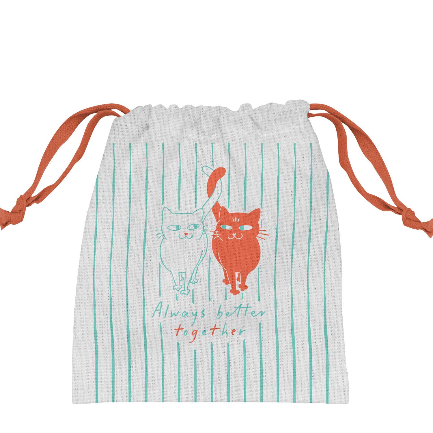 Canvas-Geschenksäckchen mit Katzenmotiv und türkisfarbenen Streifen