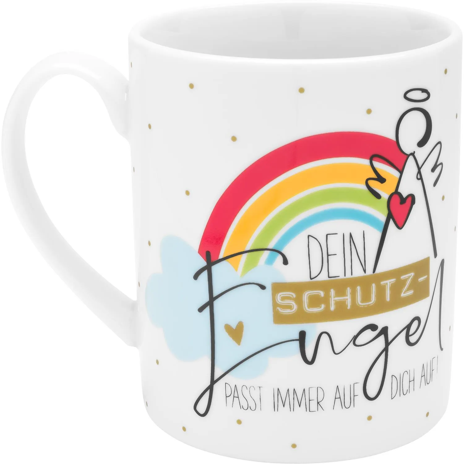 Weiße XL-Tasse mit Regenbogen-Schutzengel-Motiv und Golddruck