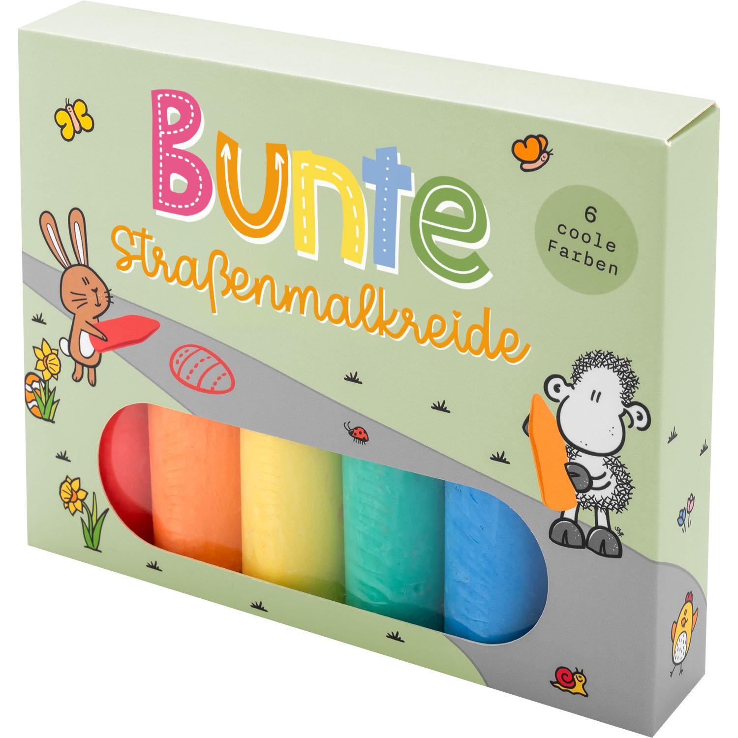 Bunte Straßenmalkreide in Geschenkbox mit 6 Farben – Ostergeschenk für draußen