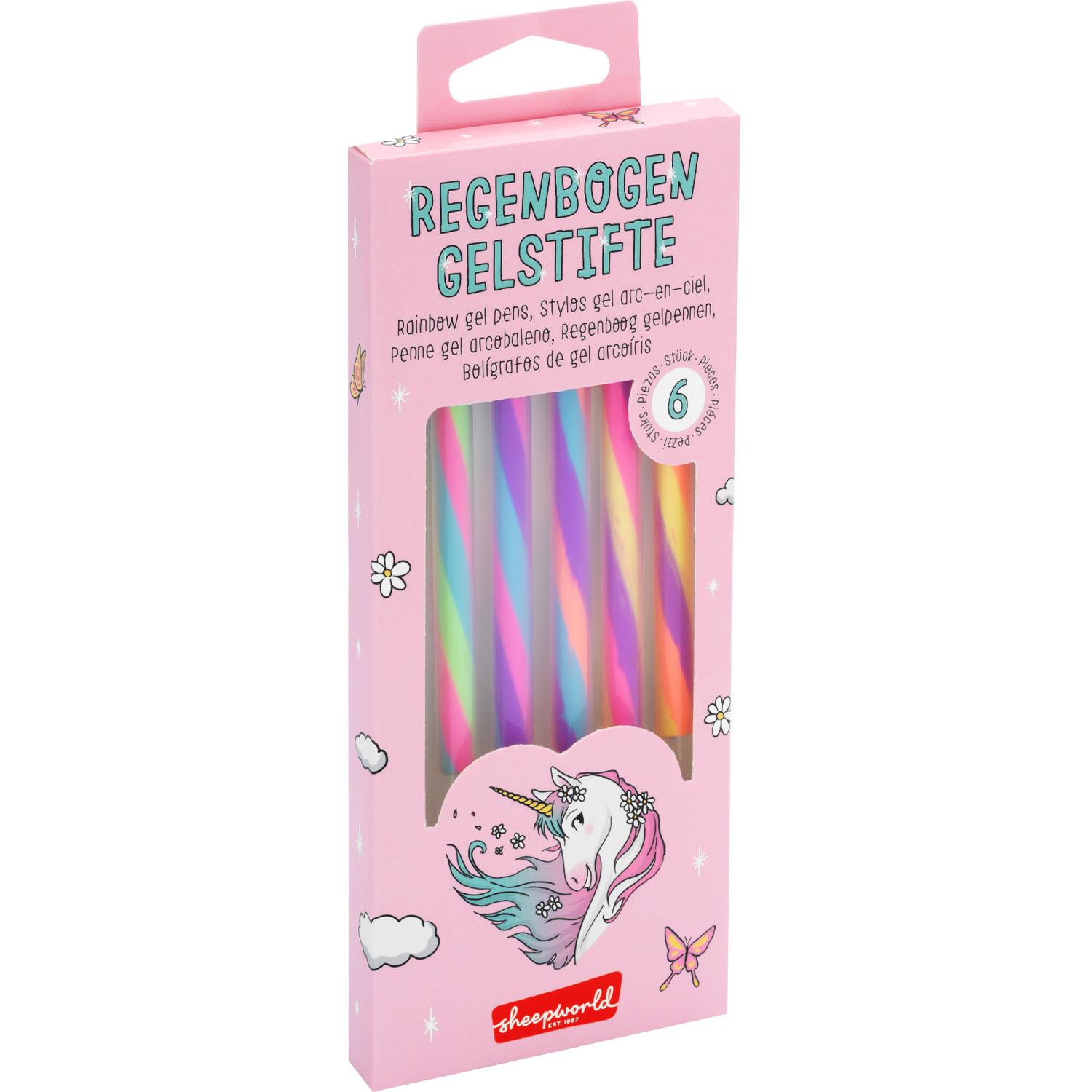 Regenbogen-Gelstifte »Einhorn-Zauber« in rosa Geschenkverpackung mit Sichtfenster.