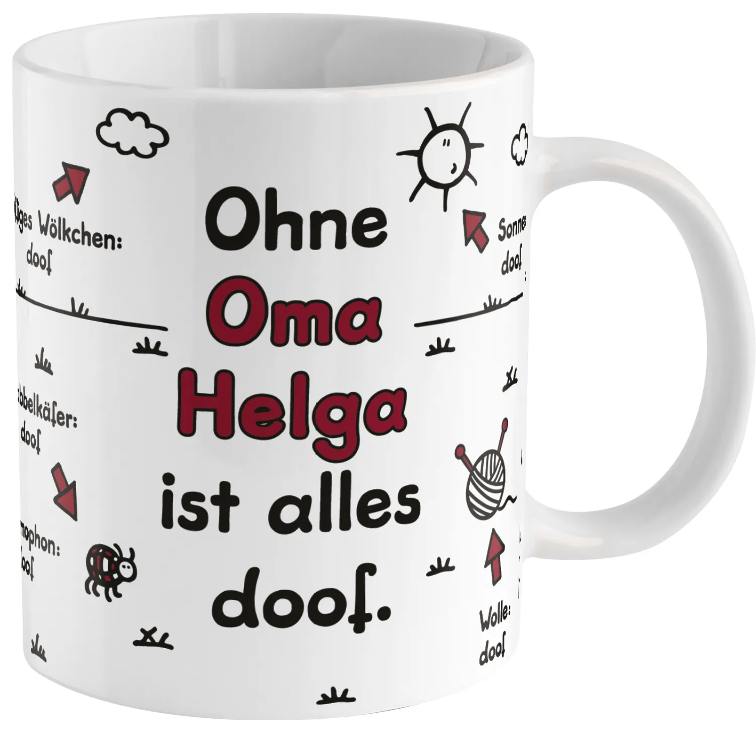 Tasse »Ohne Oma ... ist alles doof.« mit Wunschnamen, weiß, personalisiert