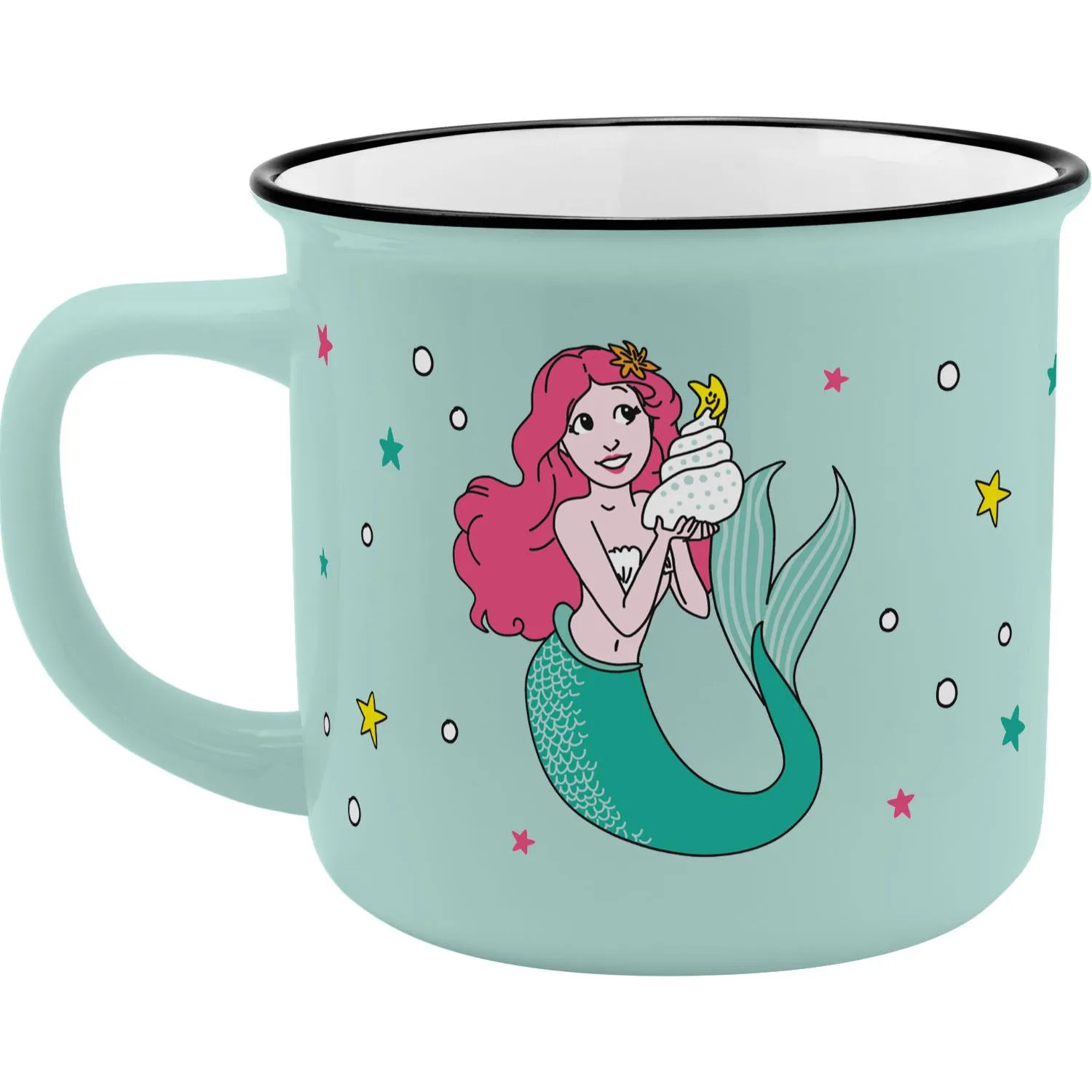 Becher Meerjungfrau in Pastellmint, rosa Haare, Muschel-Detail, maritimes Motiv