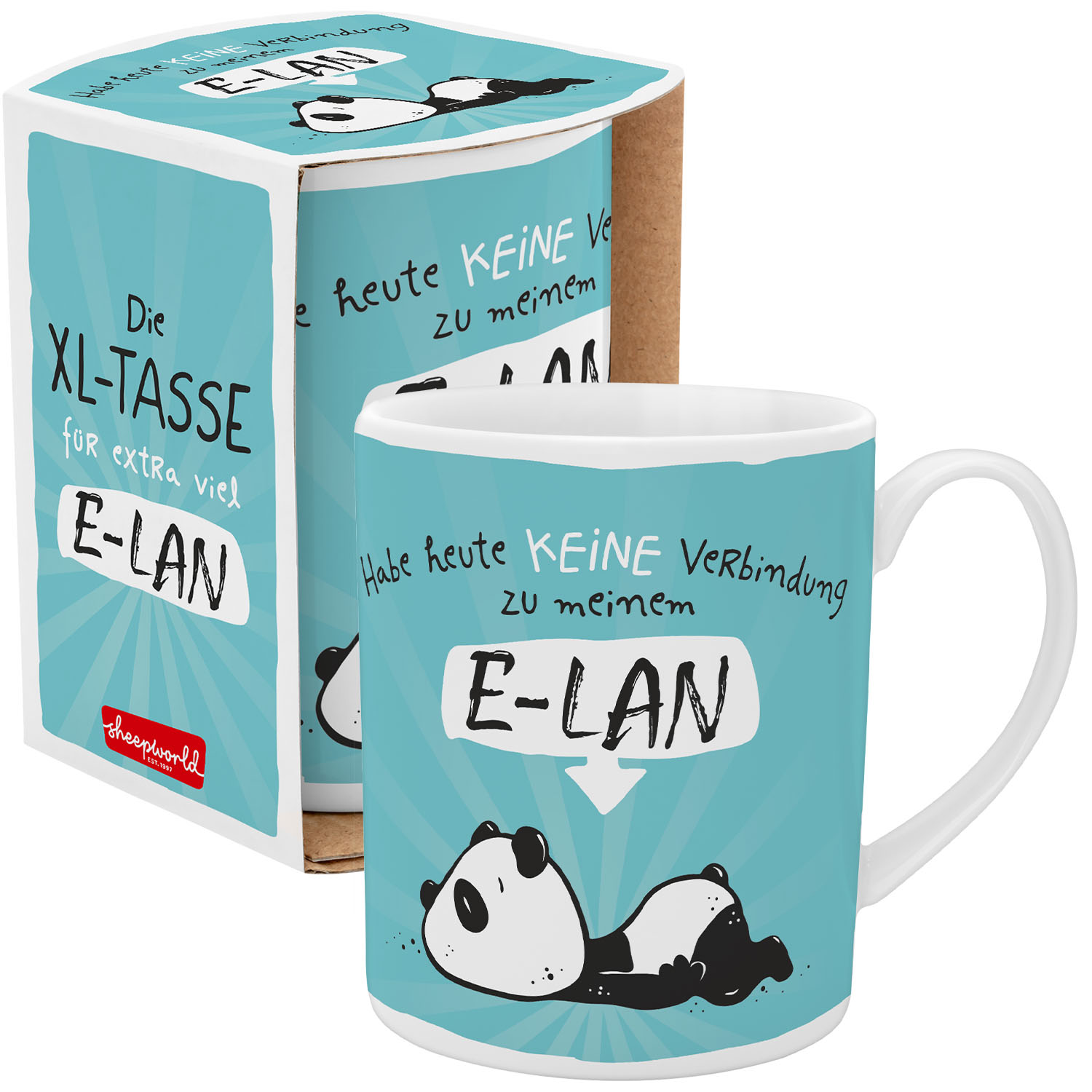 XL-Tasse »ELAN« mit Panda-Motiv im Türkis, Porzellan, 0,6 l, spülmaschinengeeignet.