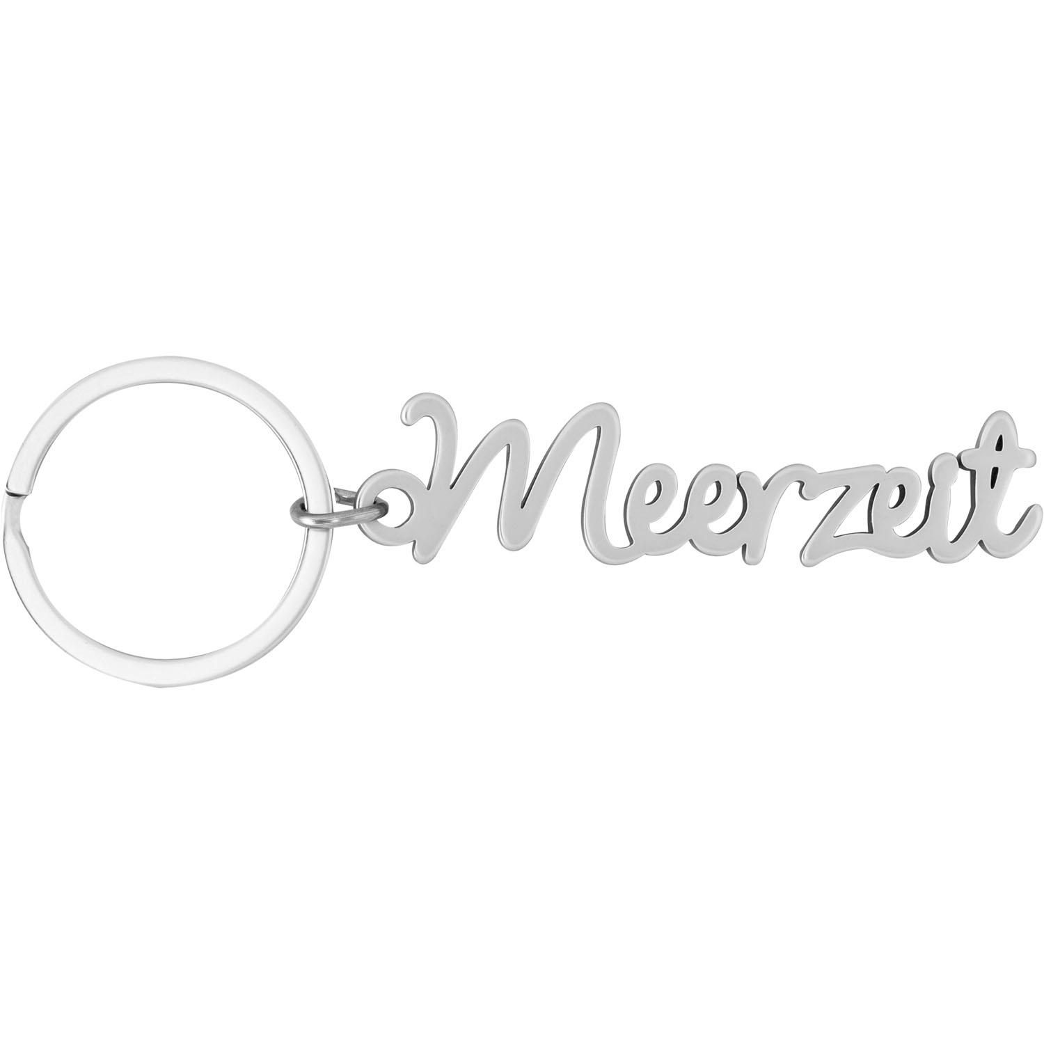 Silberner Edelstahl-Schlüsselanhänger mit Schriftzug Meerzeit.